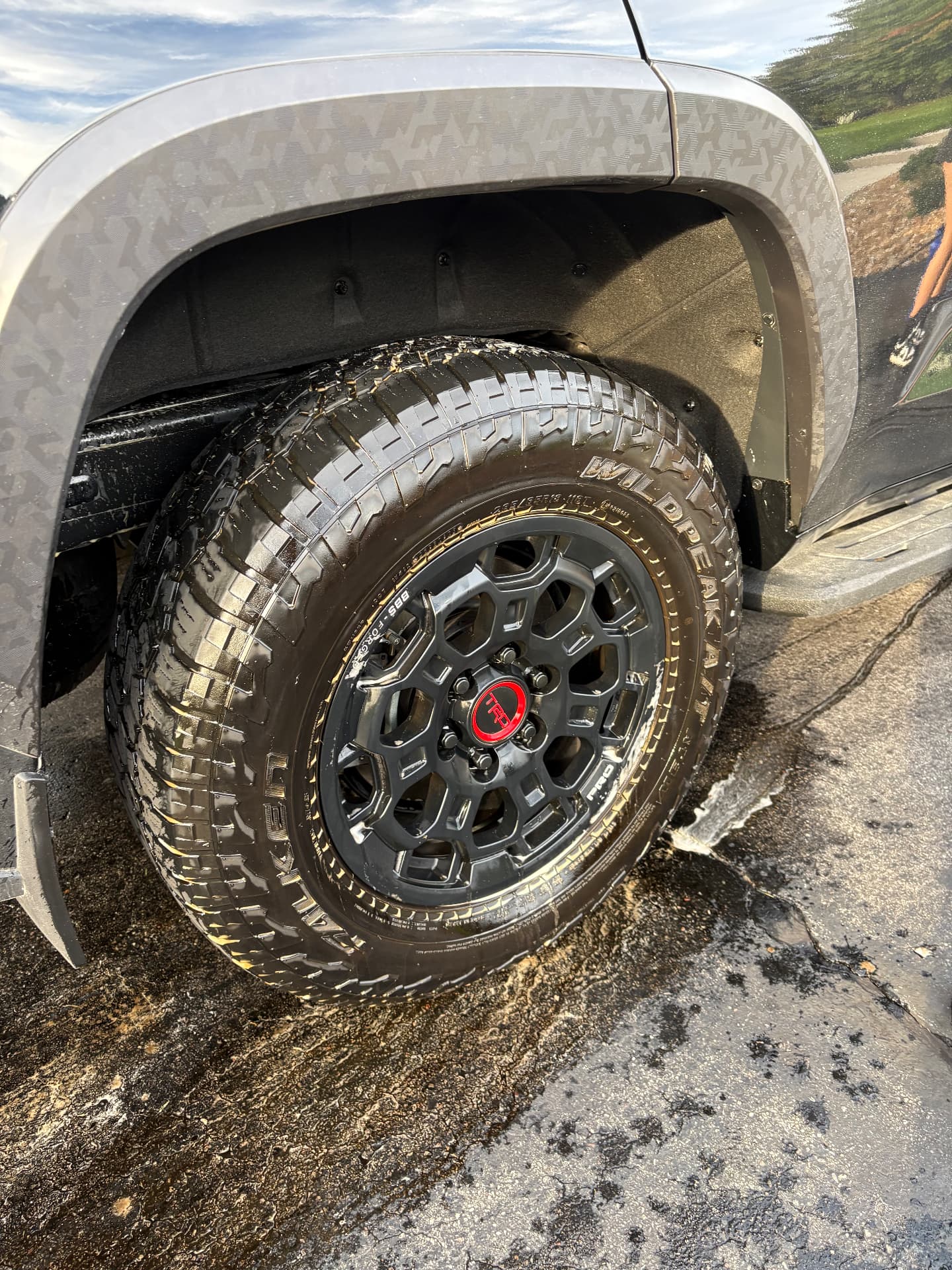 Cleaned wheel with dressed tire on a TRD truck